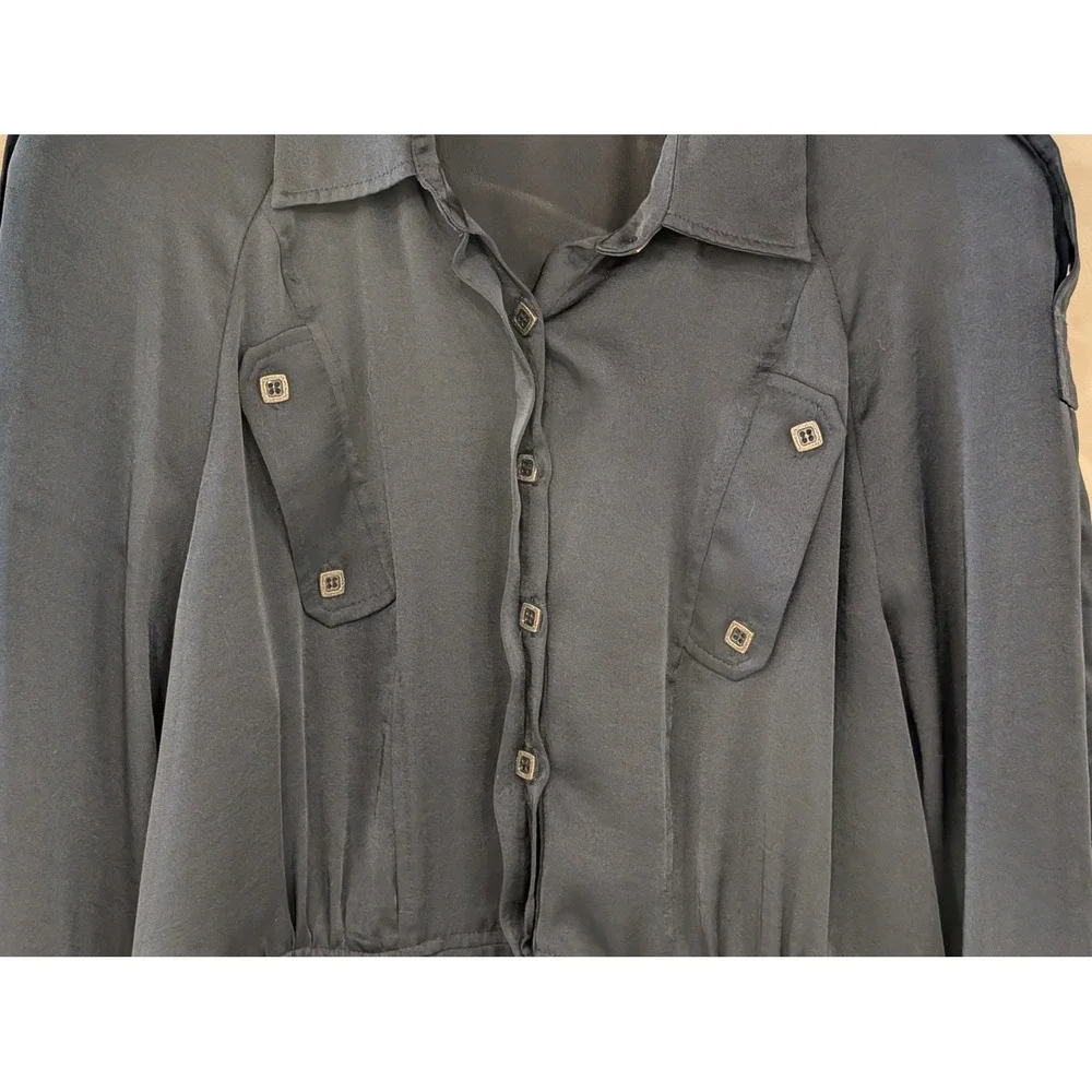 Tribal Black Long Sleeve Button Down Tunic Blouse Women's Size 14 Collared - Picture 3 of 7